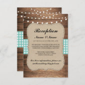 麻の葉のラスティックな結婚式の受付カード 木製 ティール 招待状 (正面/裏面)