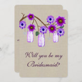 麻の葉のラスティックパープルのメイソンジャー ブライドズメイド カード (正面/裏面)