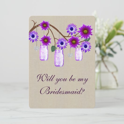 麻の葉のラスティックパープルのメイソンジャー ブライドズメイド カード (スタンド正面)