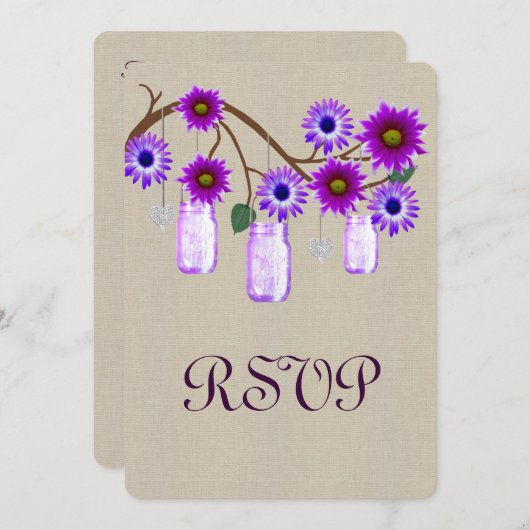 麻の葉のラスティックパープル メイソンジャー 返信カード 招待状 (正面/裏面)