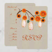 麻の葉の素朴なオレンジ色のメイソンジャー返信カード 招待状 (正面/裏面)