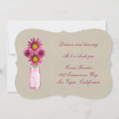 麻の葉の素朴なピンクのメイソンジャー受付カード 招待状 (正面)