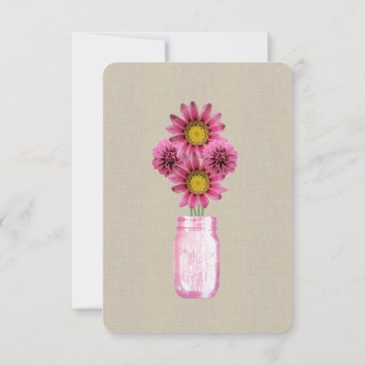 麻の葉の素朴なピンクのメイソンジャー テーブルプレースカード 招待状 (裏面)