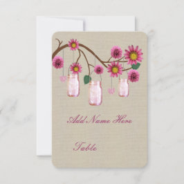 麻の葉の素朴なピンクのメイソンジャー テーブルプレースカード 招待状