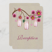 麻の葉の素朴なピンクのメイソンジャー 受付カード 招待状 (正面/裏面)