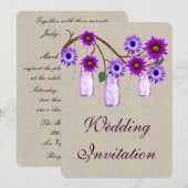 麻の葉の素朴な紫のメイソンジャー 結婚式招待状 招待状 (正面/裏面)