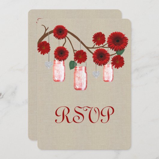 麻の葉の素朴な赤いメイソンジャー　返信カード 招待状 (正面/裏面)