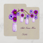 麻の葉の紫のメイソンジャー テーブルプレースカード 招待状 (正面/裏面)