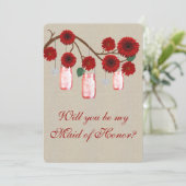 麻の葉の飾りが付いたレッドメイソンジャー ブライズメイドカード 招待状 (スタンド正面)