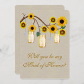 麻の葉の黄色いメイソンジャー　ブライズメイドカード 招待状 (正面/裏面)