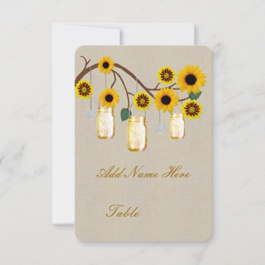 麻の葉の黄色のメイソンジャー テーブルプレイスカード 招待状 (正面)