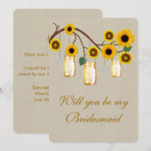 麻の葉の黄色の飾りがついたメイソンジャー風の花嫁のカード 招待状 (正面/裏面)