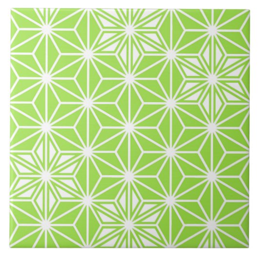 麻の葉模様または星柄、ライトライムグリーン タイル (正面)