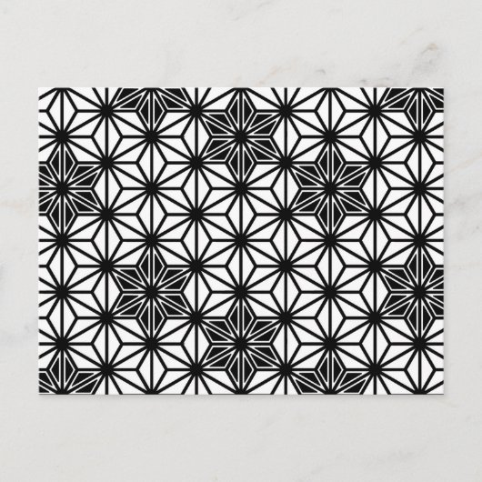 麻の葉模様または星柄、黒白 ポストカード (正面)