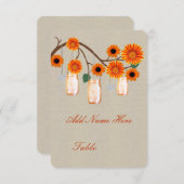 麻の葉 オレンジ色のメイソンジャー テーブルプレースカード 招待状 (正面/裏面)