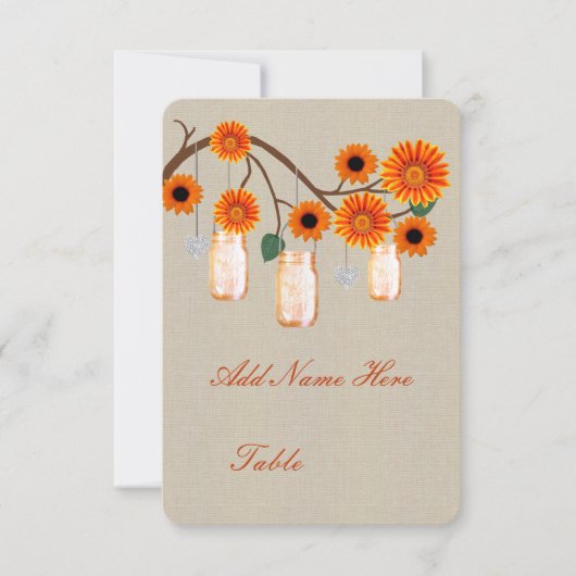 麻の葉 オレンジ色のメイソンジャー テーブルプレースカード 招待状 (正面)