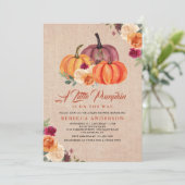 麻の葉 バーントオレンジ 花のデザイン パンプキン ベイビーシャワー 招待状 (スタンド正面)