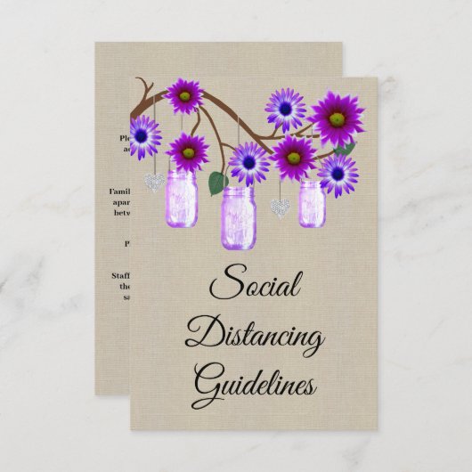 麻の袋の紫の花のメイソンジャー 安全対策 エンクロージャーカード (正面/裏面)