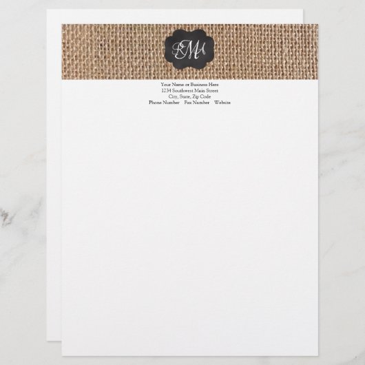 麻の黒板のようなトリプルモノグラムのスクリプト レターヘッド (正面/裏面)