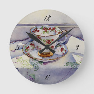 麻布の1799年のティーカップ ラウンド壁時計