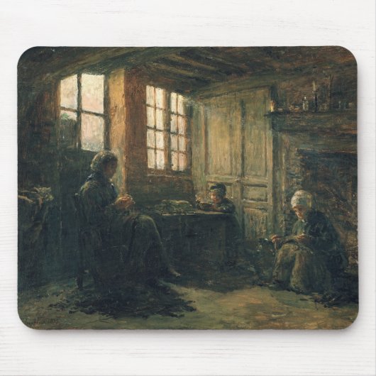 麻布、Honfleur 1877年をすり切らしている女性 マウスパッド (正面)