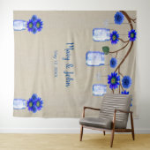 麻紺色花柄メイソンジャー写真背景 タペストリー (インサイチュ(横))