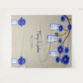 麻紺色花柄メイソンジャー写真背景 タペストリー (正面(横))