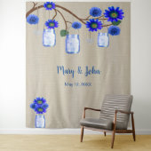 麻紺色花柄メイソンジャー写真背景 タペストリー (インサイチュ)