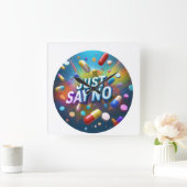 麻薬に対して断る スクエア壁時計 (ホーム)