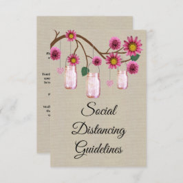 麻袋風ピンクの花模様のメイソンジャー 安全対策 エンクロージャーカード