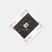 麻雀が赤い龍とナプキンをテーマにした スタンダードカクテルナプキン (角)