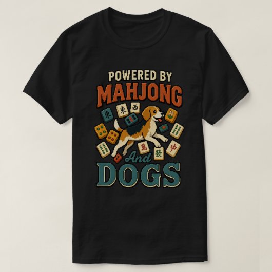 麻雀とビーグルに魅せられて: ピクセルアートの犬好きデザイン Tシャツ (デザイン正面)