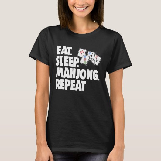 麻雀に夢中の女性 ゲーム Tシャツ (正面)