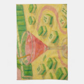 麻雀のシックな絵画カクテルデザイン キッチンタオル (縦)