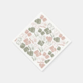 麻雀のタイルとサイコロのピンクとカーキ スタンダードカクテルナプキン (角)