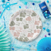 麻雀のタイルとサイコロのピンクとカーキ ペーパープレート (パーティー)