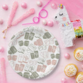 麻雀のタイルとサイコロのピンクとカーキ ペーパープレート (パーティー)