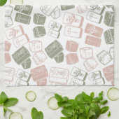 麻雀のタイルとサイコロピンクと緑 キッチンタオル (折り畳み)