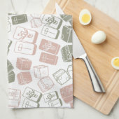 麻雀のタイルとサイコロピンクと緑 キッチンタオル (四つ折り)