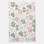 麻雀のタイルとサイコロピンクと緑 キッチンタオル (縦)