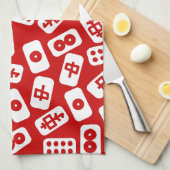 麻雀のタイルは赤に白 キッチンタオル (四つ折り)