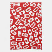 麻雀のタイルは赤に白 キッチンタオル (縦)