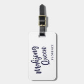 麻雀のパーソナライズされた女王名 |白と青 ラゲッジタグ (正面縦)