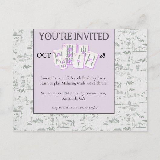 麻雀の招待状 牌とトイレで ポストカード (正面)