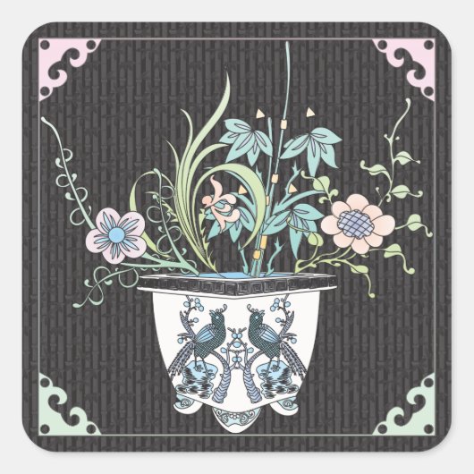 麻雀の花鳥ステッカー スクエアシール (正面)