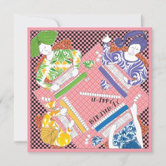 麻雀の誕生日ゲーム フラットカード 招待状 (正面)