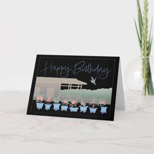 麻雀の誕生日花札 サンキューカード (正面)