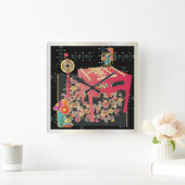 麻雀の赤いテーブル スクエア壁時計 (ホーム)