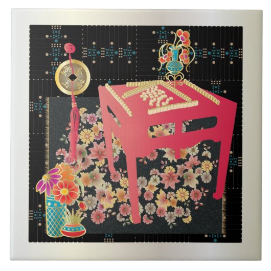 麻雀の赤いテーブル タイル (正面)