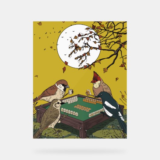 麻雀の鳥が遊ぶゲーム アクリルサイン (正面)
